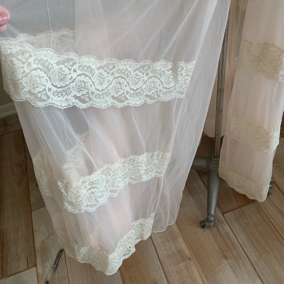 Vintage 60s Intime Pink Robe Peignoir Double Chiffon Nylon Lace Lingerie Glamour - Picture 5 of 10